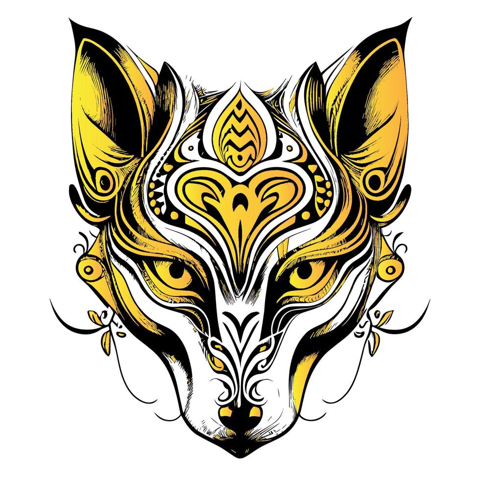 a striking Kitsune fox mask with intricate details. The mask is a symbol of transformation and trickery in Japanese mythology vector