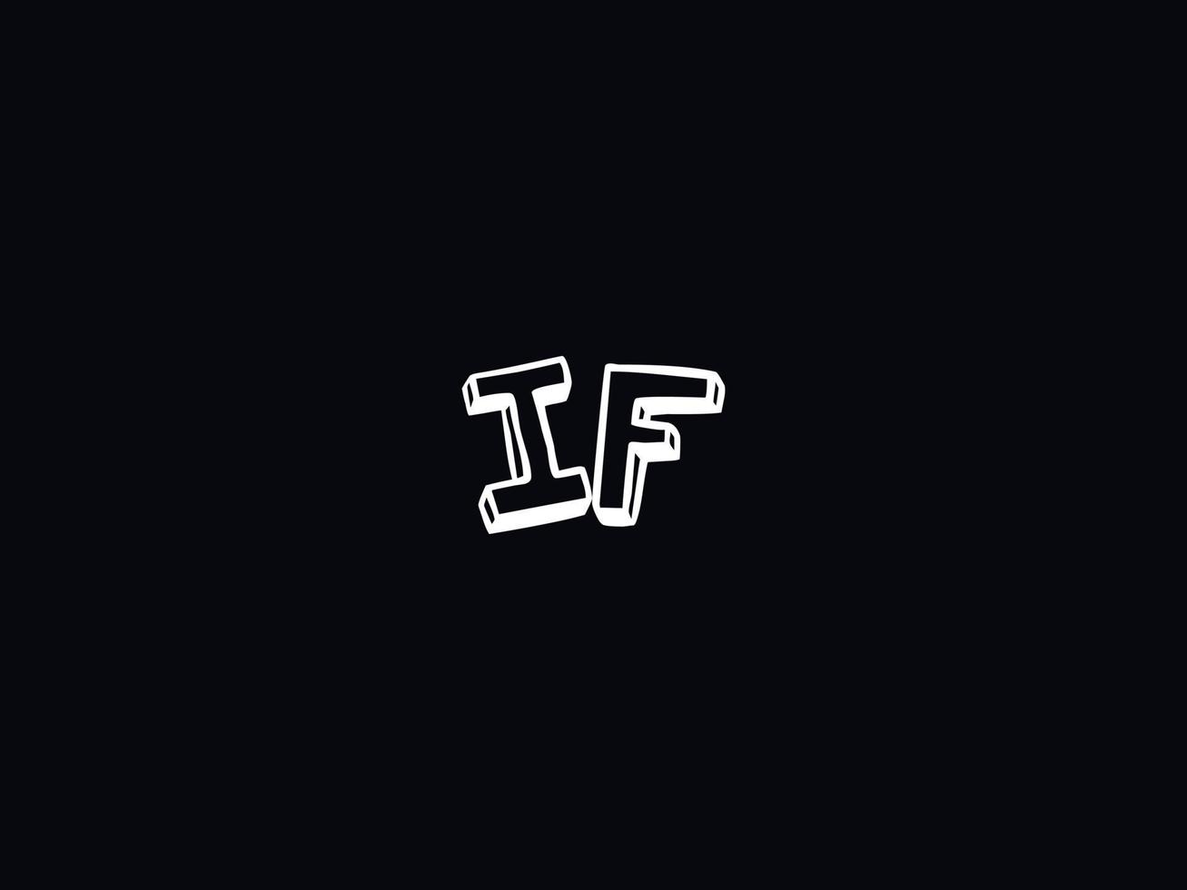 Initial If Letter Logo, Black White IF Brush Logo Icon Vector Stock