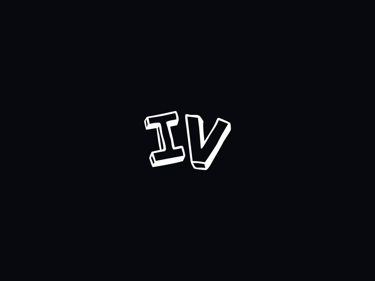 Initial Iv Letter Logo, Black White IV Brush Logo Icon Vector Stock