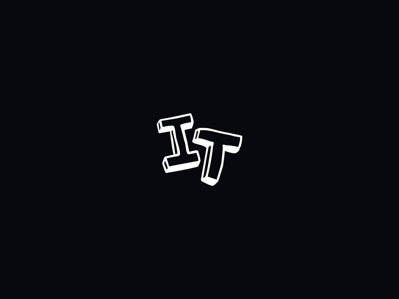 Initial It Letter Logo, Black White IT Brush Logo Icon Vector Stock