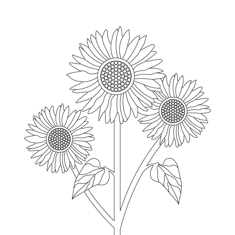 girasol colorante página y libro mano dibujado línea Arte vector