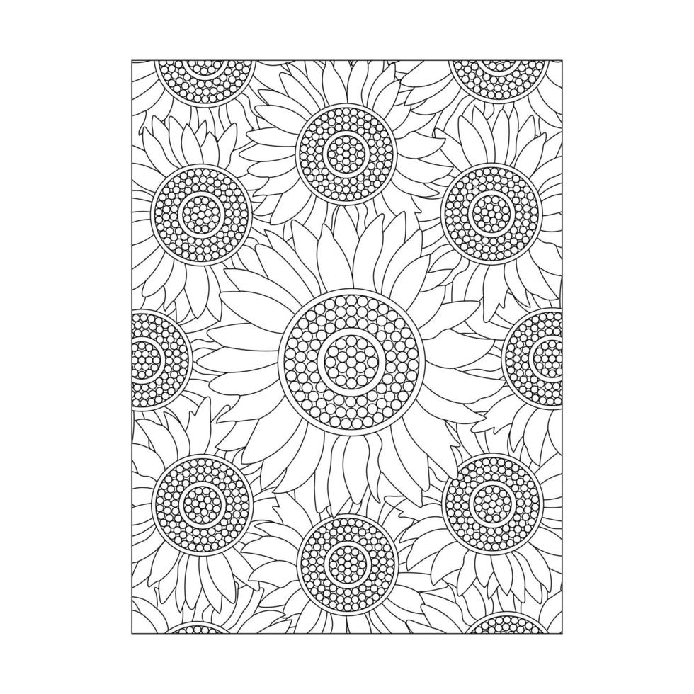 Sunflower Coloring Page And Book Hand Drawn Line Art Vector