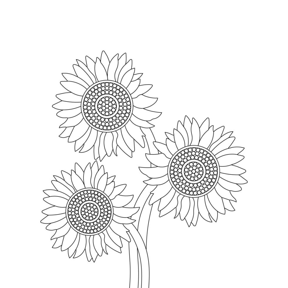 Sunflower Coloring Page And Book Hand Drawn Line Art Vector