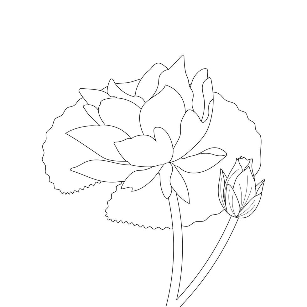 Water Lily Flower Coloring Page And Book lotus Hand Drawn Line Art ...