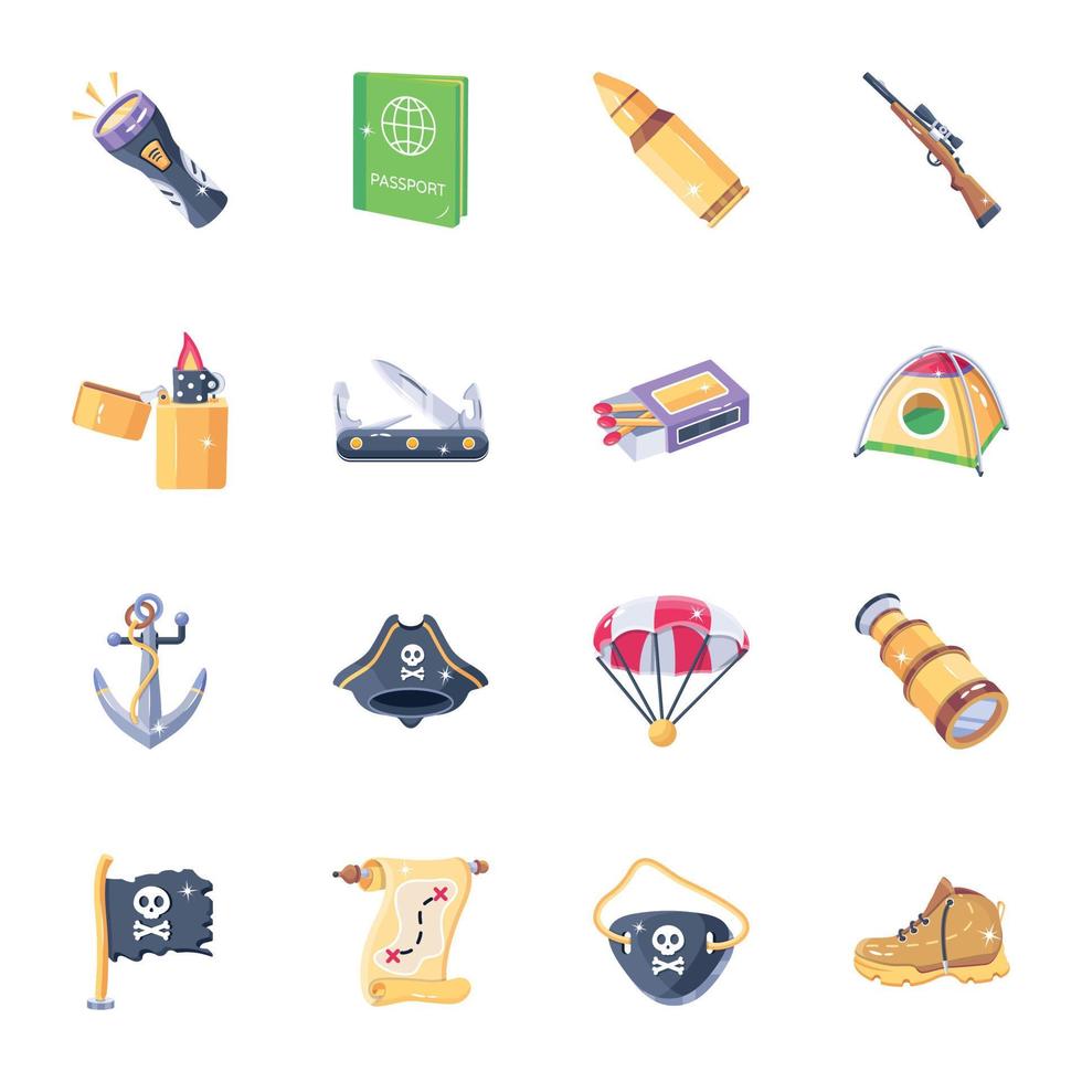 Set of Travel and Explore 2D Icons vector