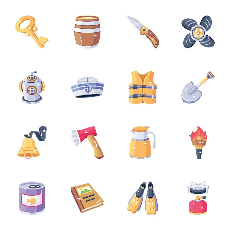 Collection of Explore Tools 2D Icons vector