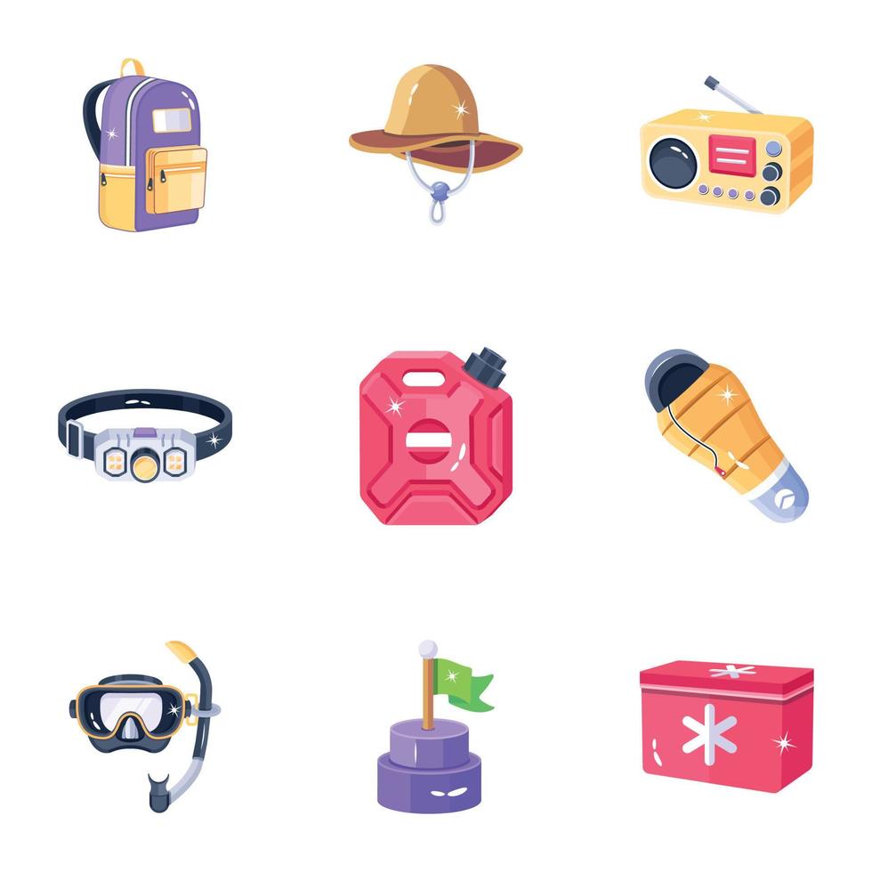 Bundle of Travel Tools 2D Icons vector