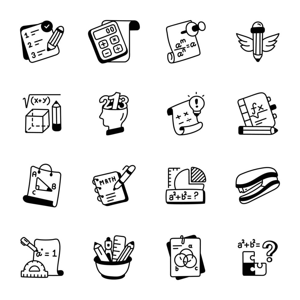 Bundle of Sketchy Icons Depicting Math Homework vector