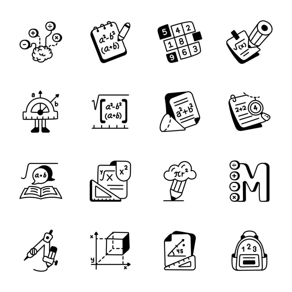 Set of Math Exercise Doodle Style Icons vector