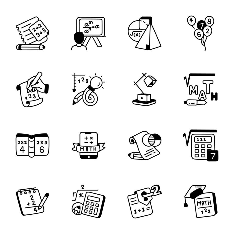 Set of Learning Maths Icons in Doodle Style vector