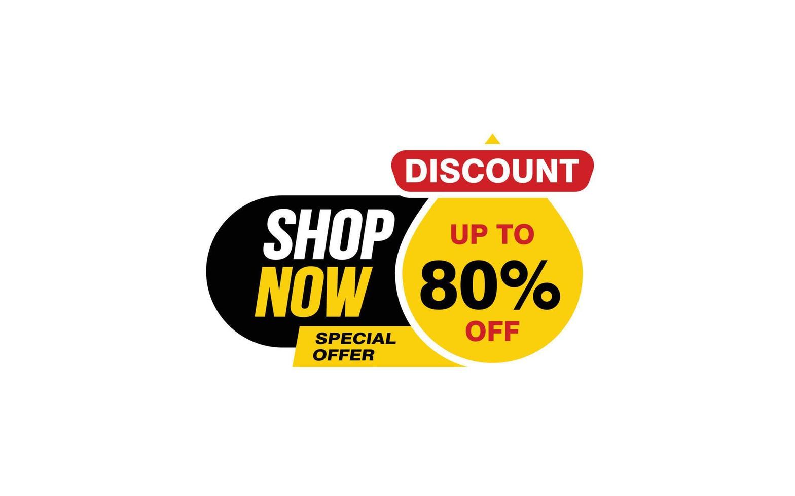 80 Percent SHOP NOW offer, clearance, promotion banner layout with sticker style. vector