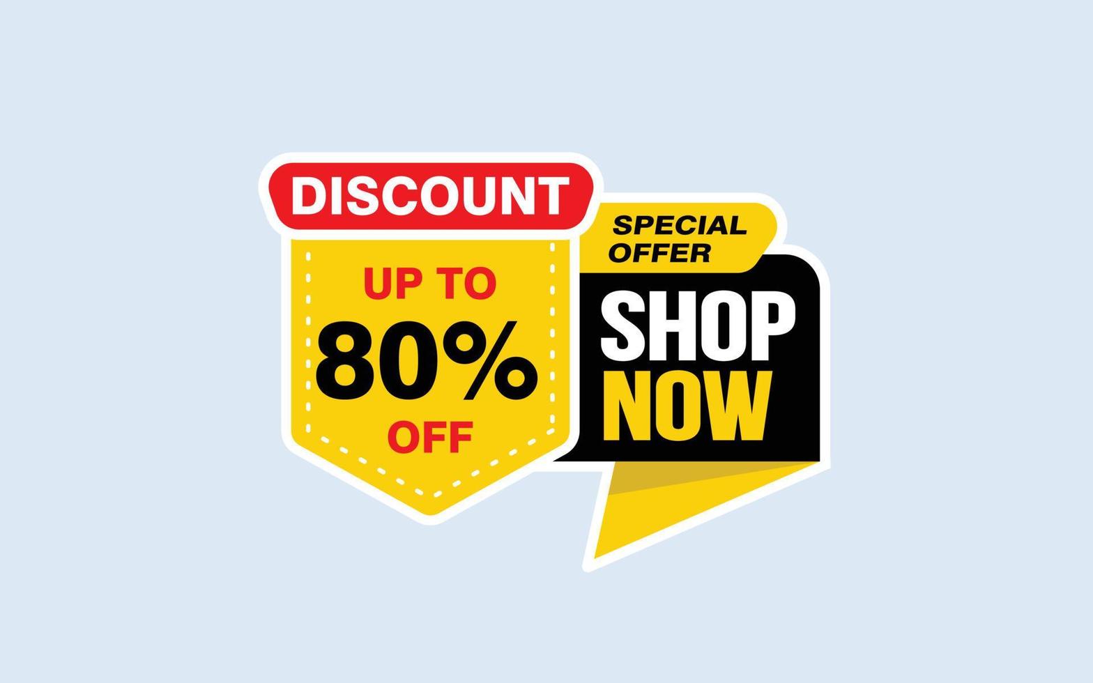 80 Percent SHOP NOW offer, clearance, promotion banner layout with sticker style. vector