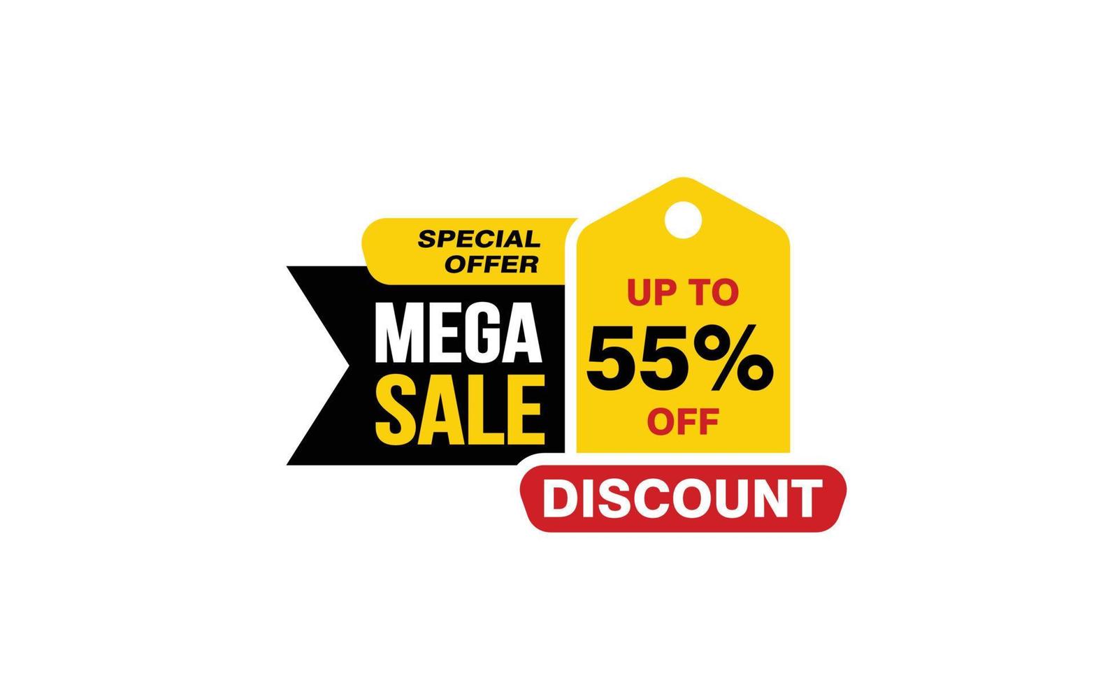 55 Percent MEGA SALE offer, clearance, promotion banner layout with sticker style. vector