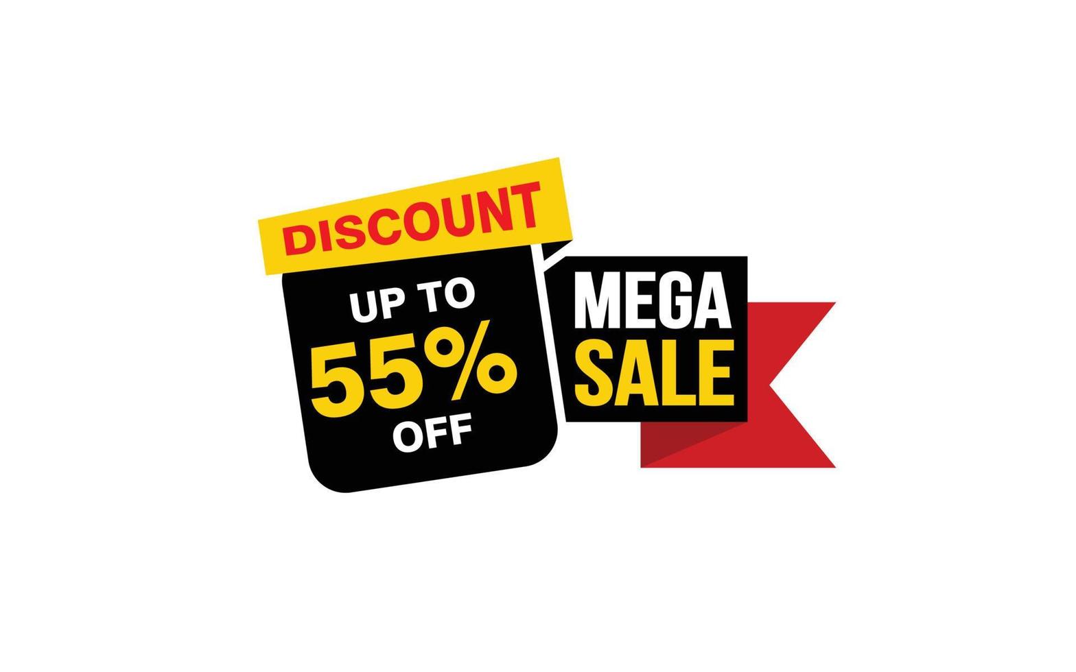 55 Percent MEGA SALE offer, clearance, promotion banner layout with sticker style. vector