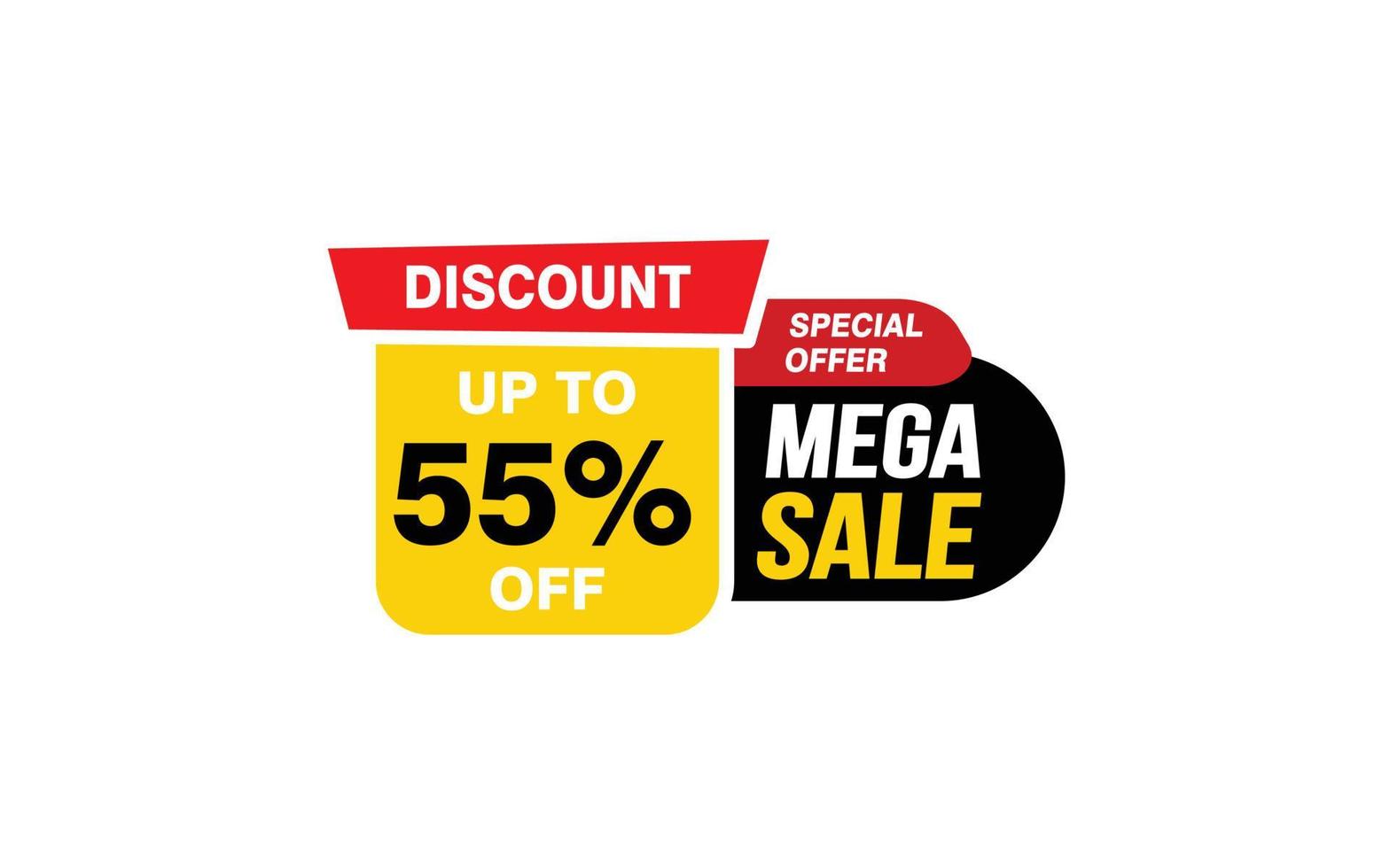 55 Percent MEGA SALE offer, clearance, promotion banner layout with sticker style. vector