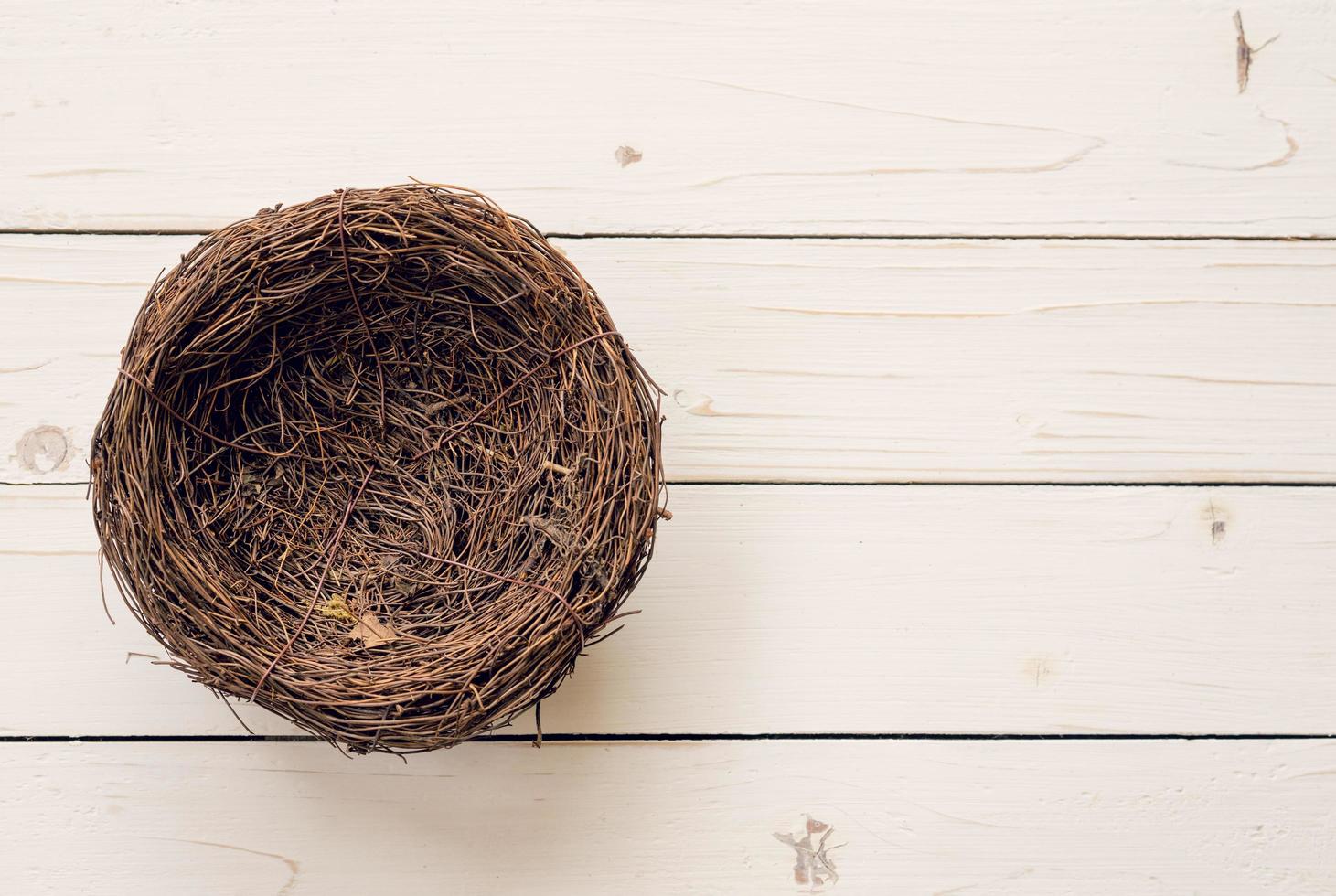 Top view blank nest wooden background with space. photo