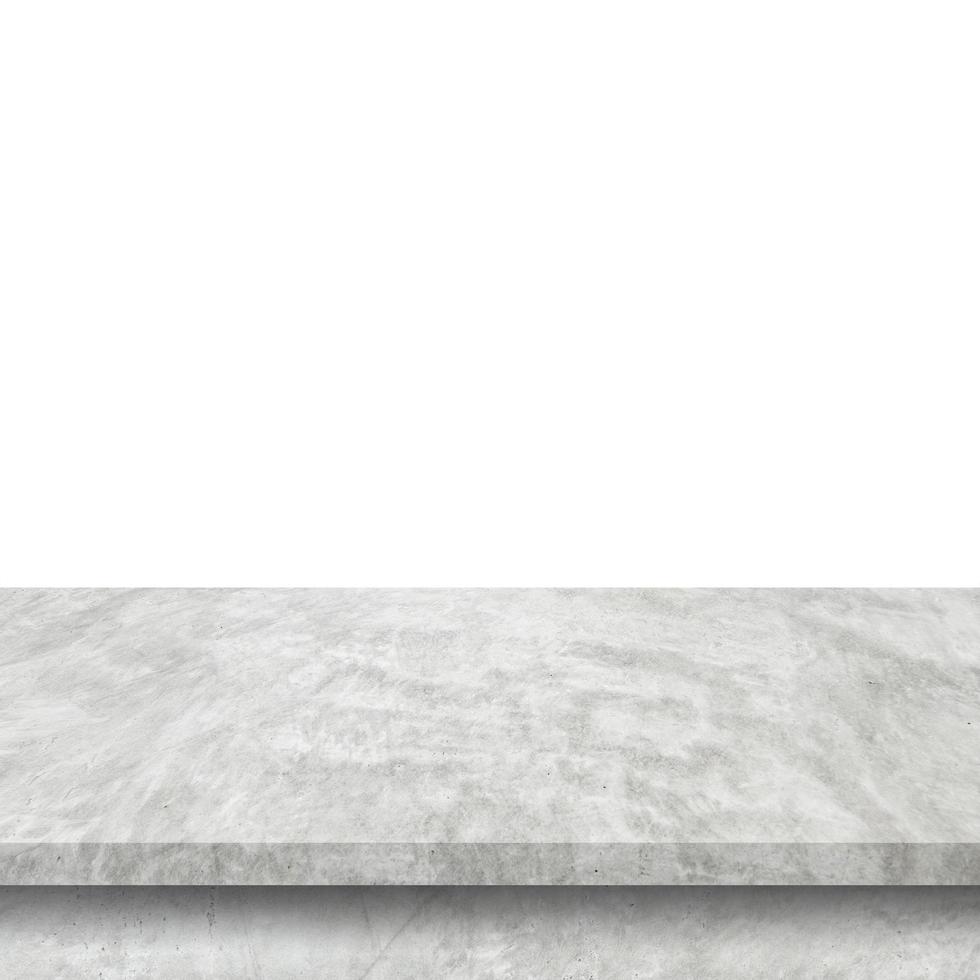 mesa de cemento vacía sobre fondo blanco aislado con espacio de copia y montaje de exhibición para el producto. foto