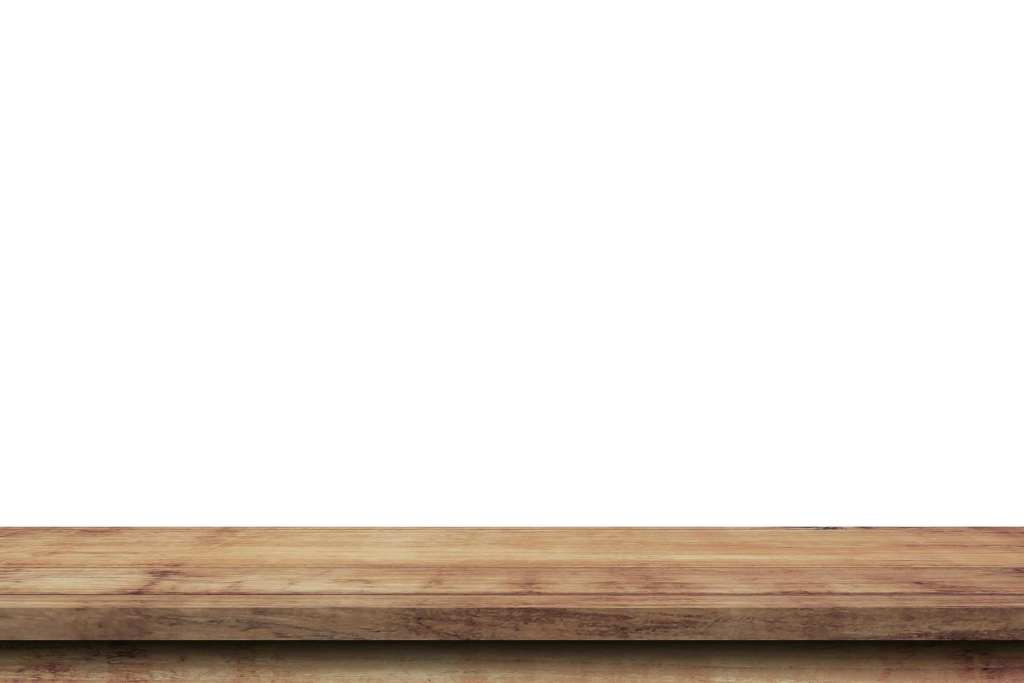 Empty wood table on isolate white background and display montage with copy space for product. photo