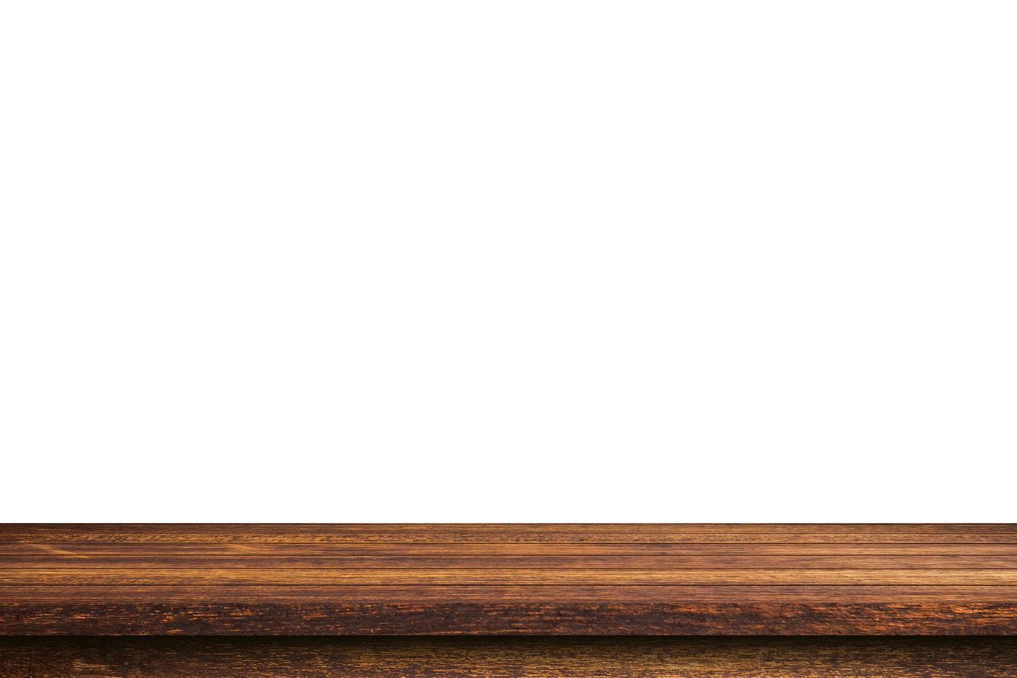 Empty wood table on isolate white background and display montage with copy space for product. photo