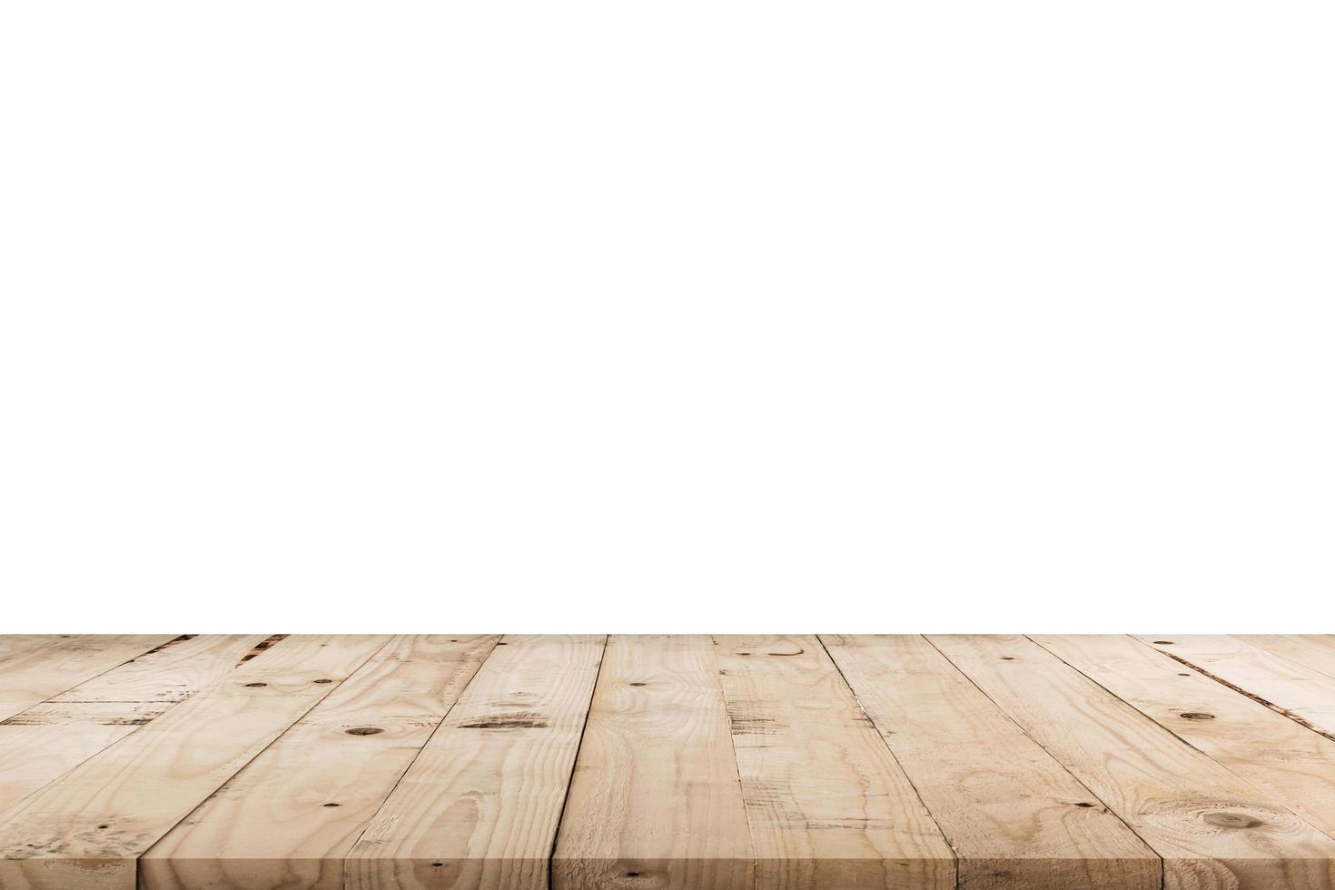 Empty wood table on isolated white background with display montage for product. photo
