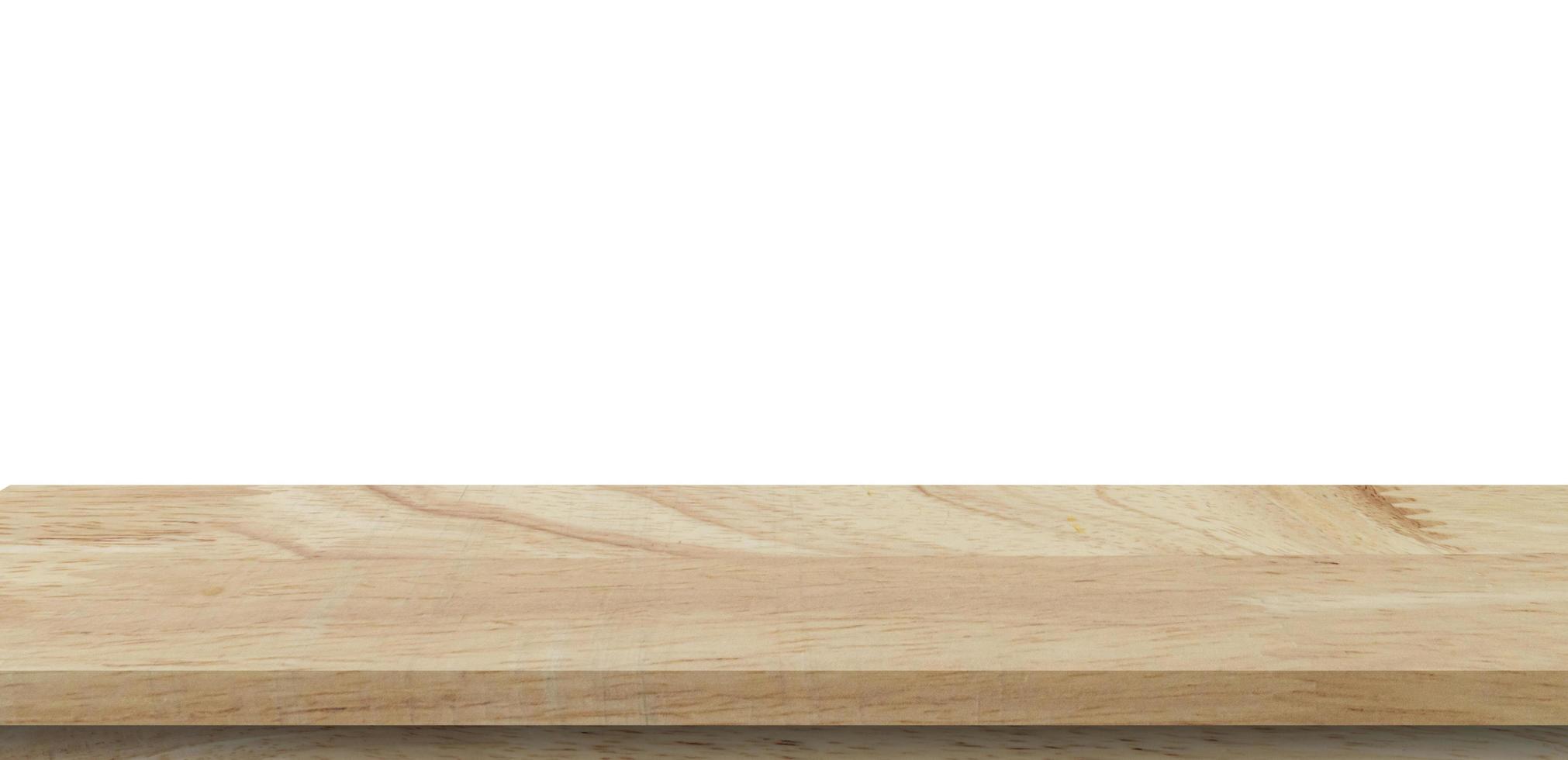 Empty wood table on isolate white background and display montage with copy space for product. photo
