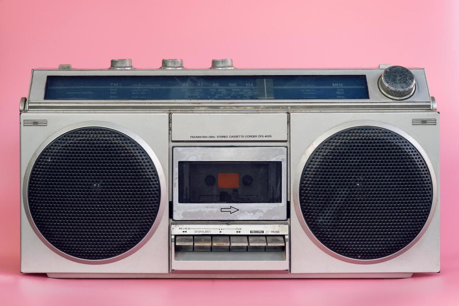 Vintage stereo on pink pasrel color background photo