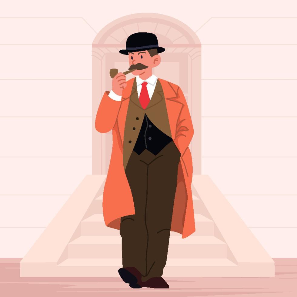 A Detective Thinking while Smoking a Pipe vector