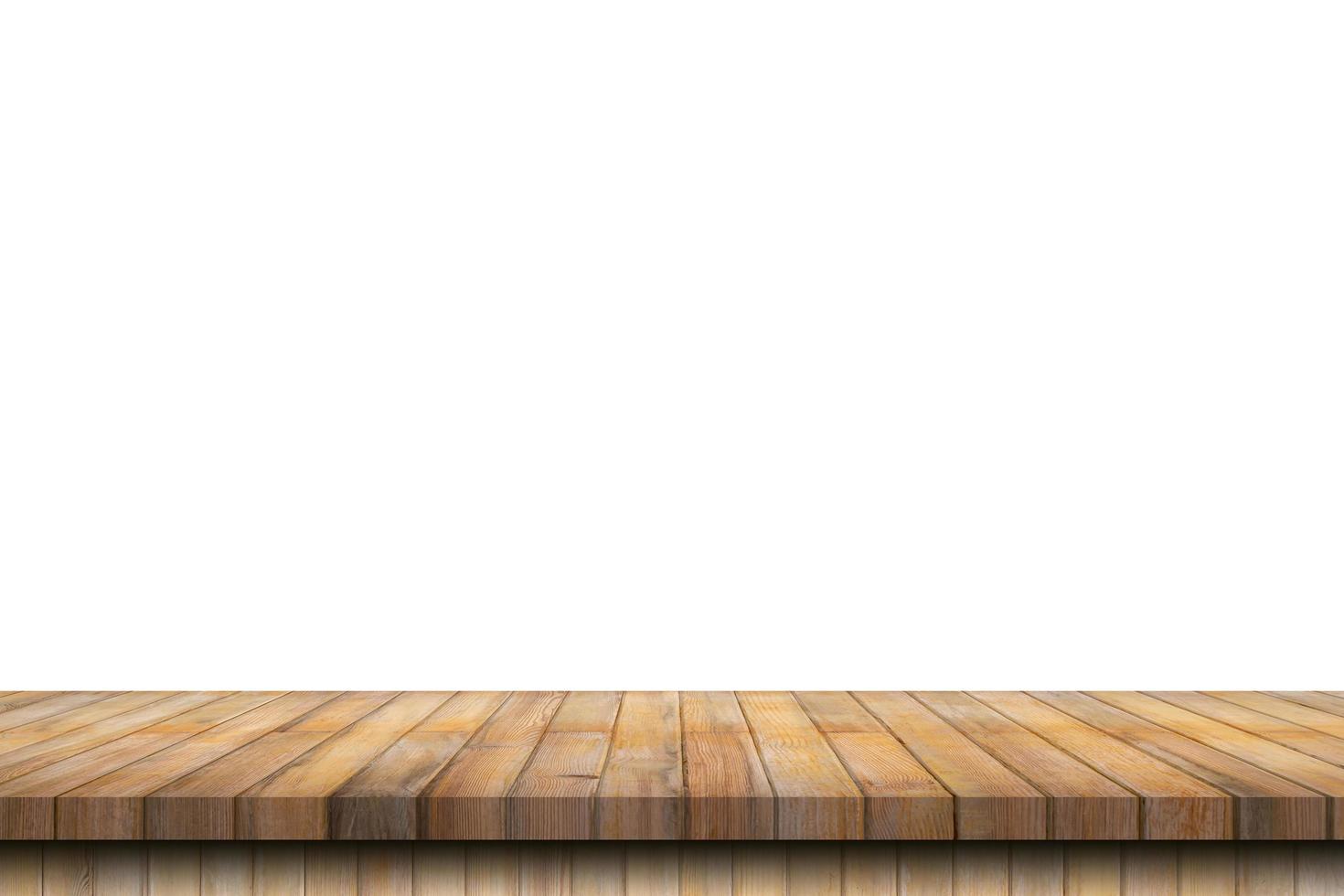 Empty wood table on isolate white background and display montage with copy space for product. photo