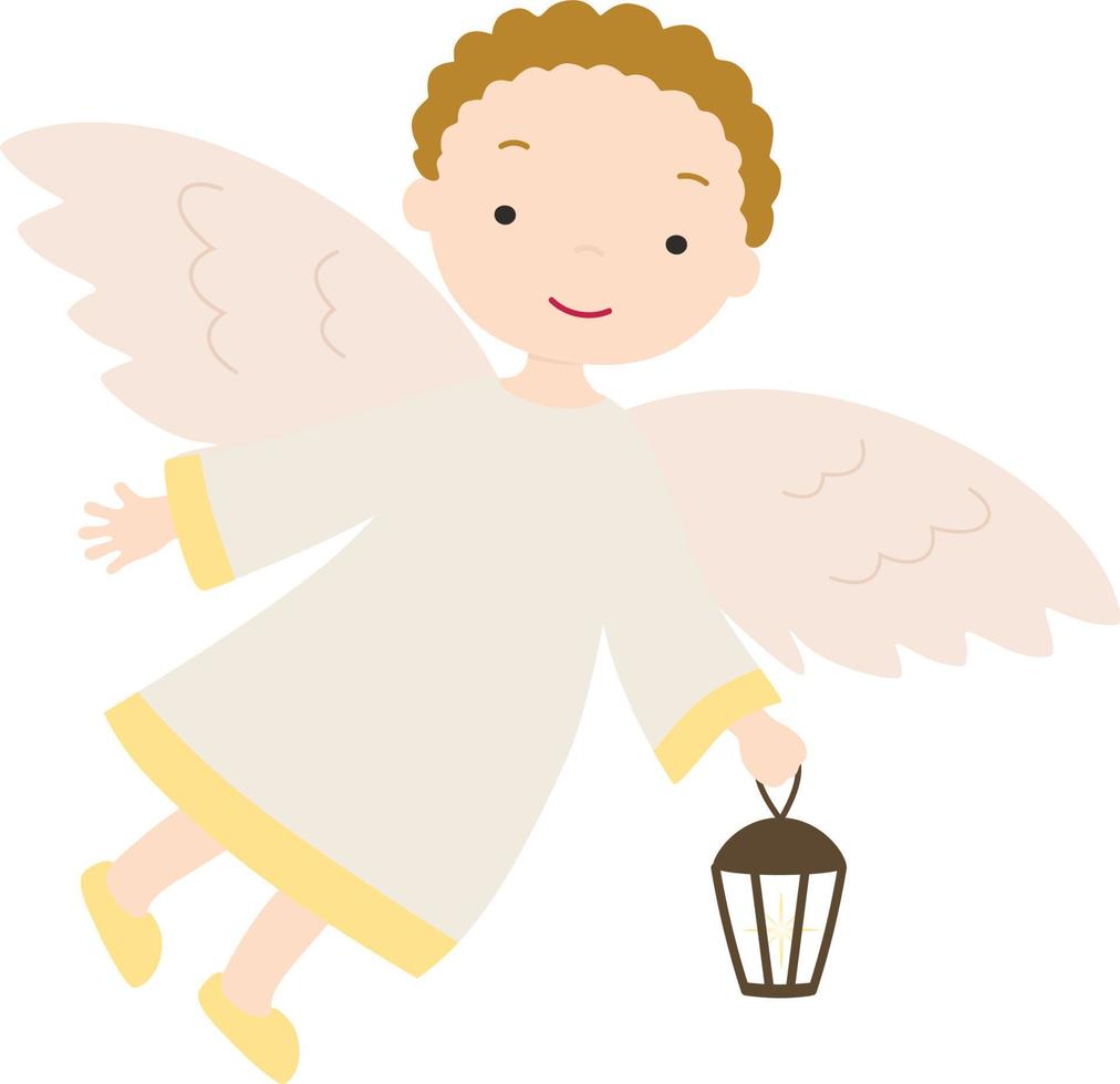 Flying angel with lantern. vector