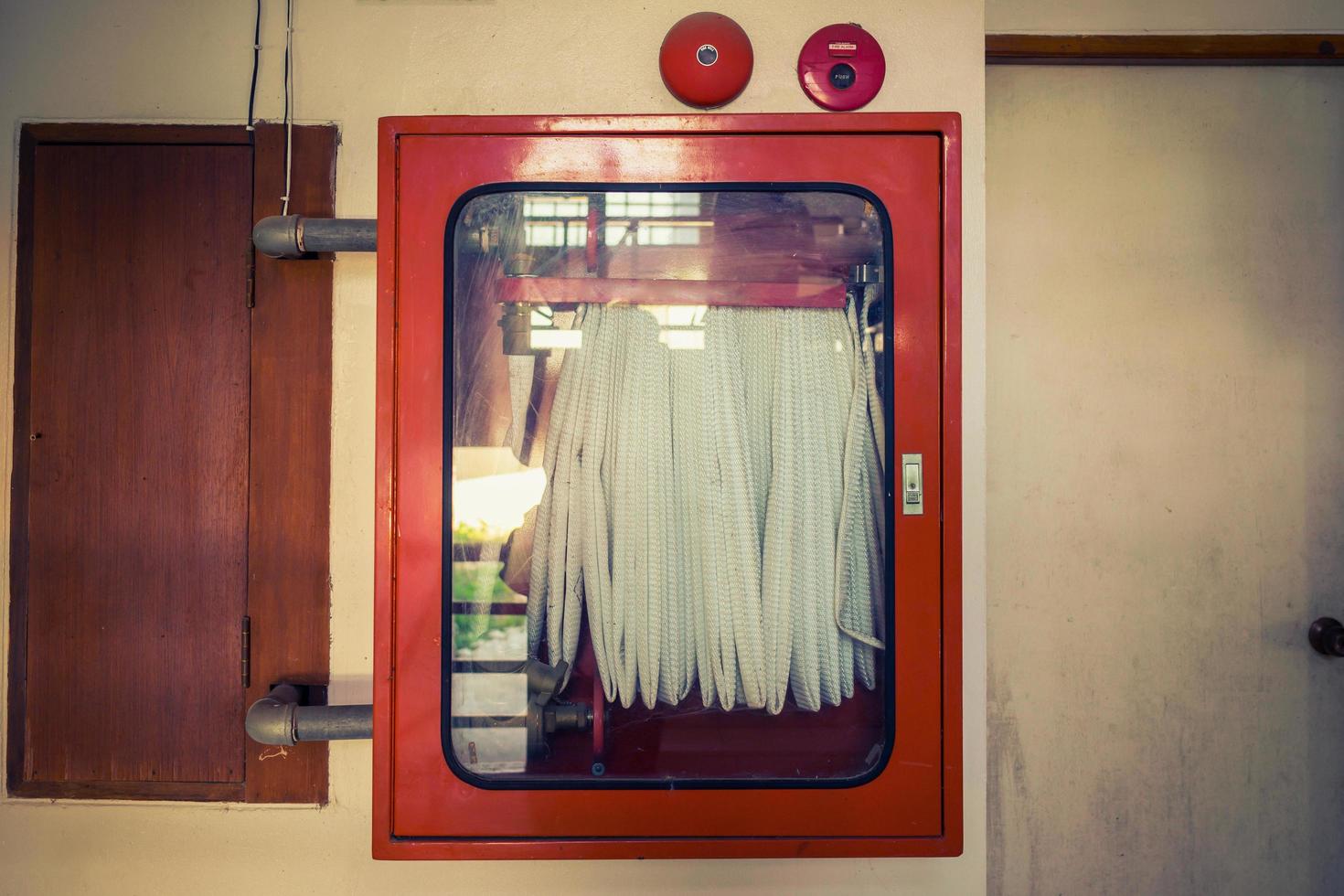 Emergency fire equipment station for firefighter and caution lab photo