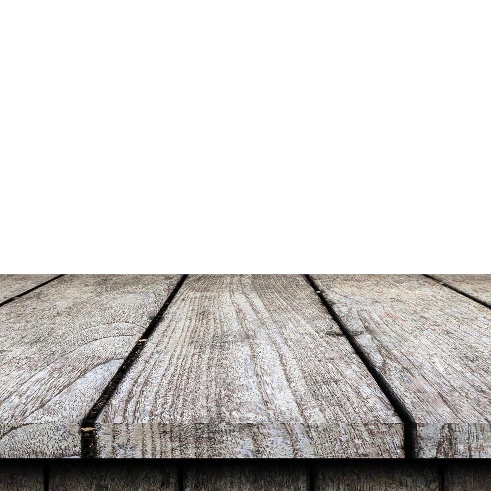 Empty wooden table top on isolated white, Template mock up for display of product. photo