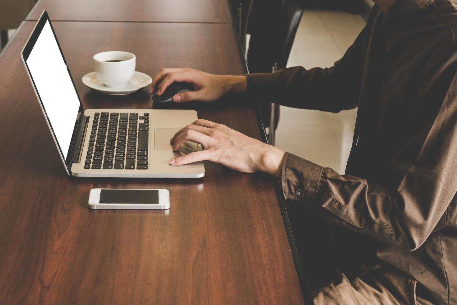 Businessman using laptop on table. Creative Business Startup Idea. photo