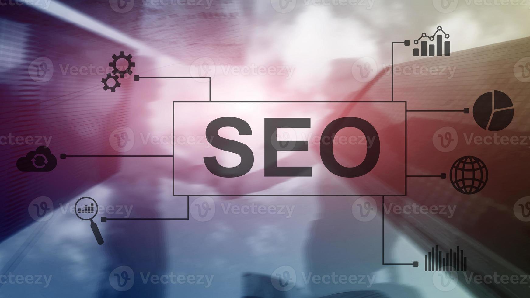 SEO - Search engine optimization, Digital marketing and internet technology concept on blurred background. photo