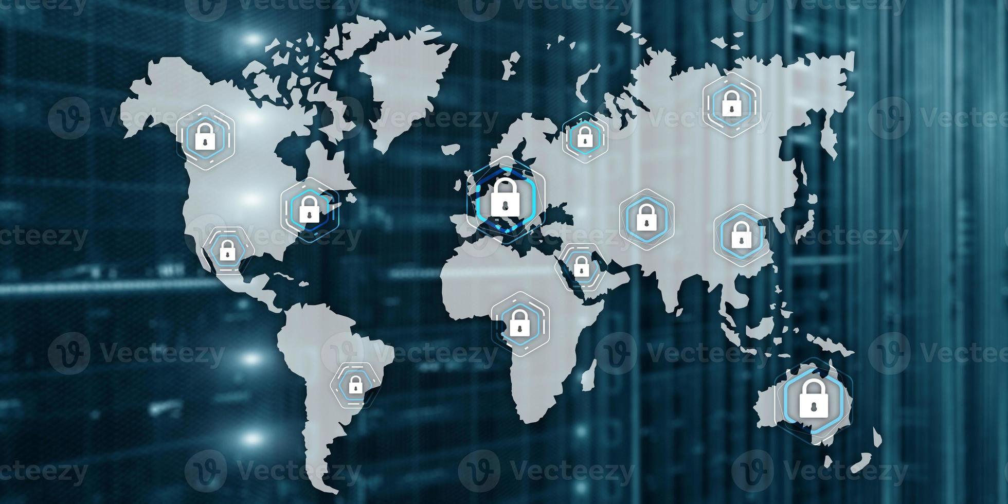 Global cyber security concept communication privacy data protection server room background photo