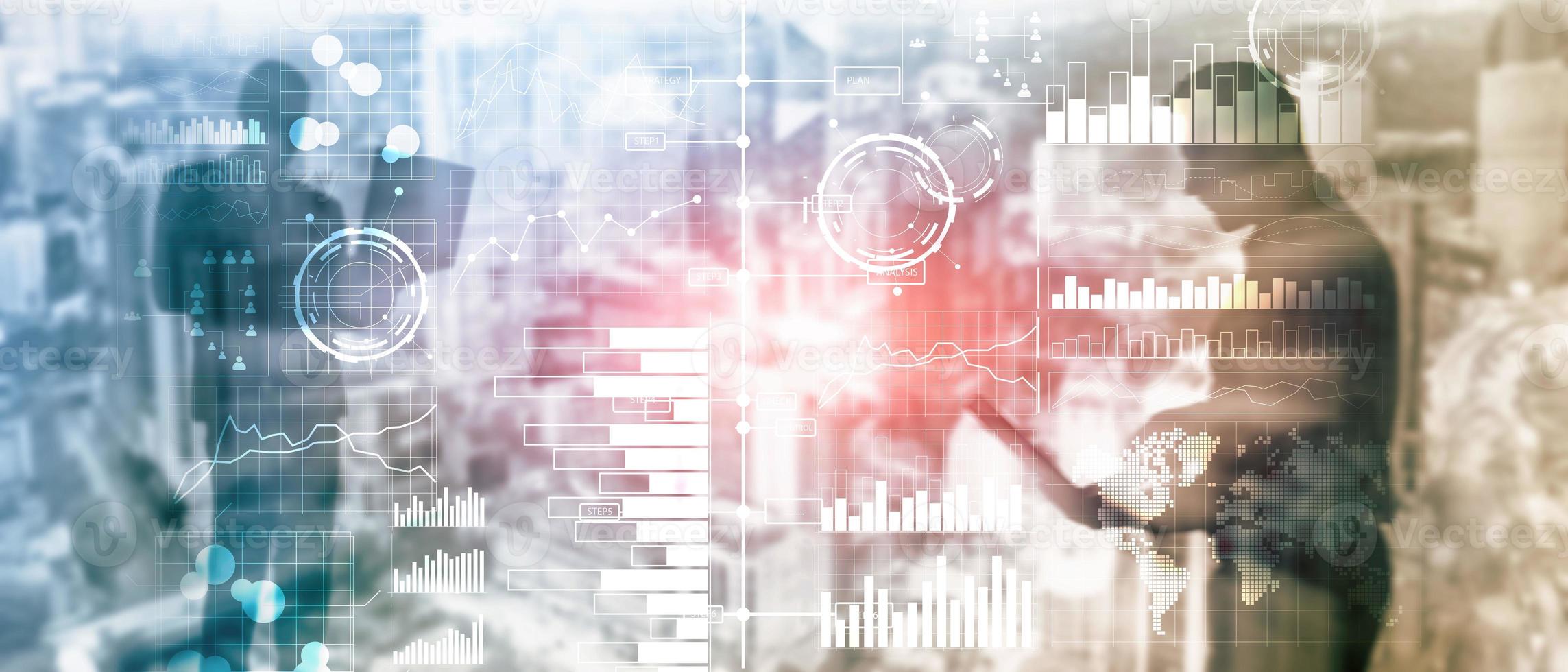 Business intelligence. Diagram, Graph, Stock Trading, Investment dashboard, transparent blurred background. photo