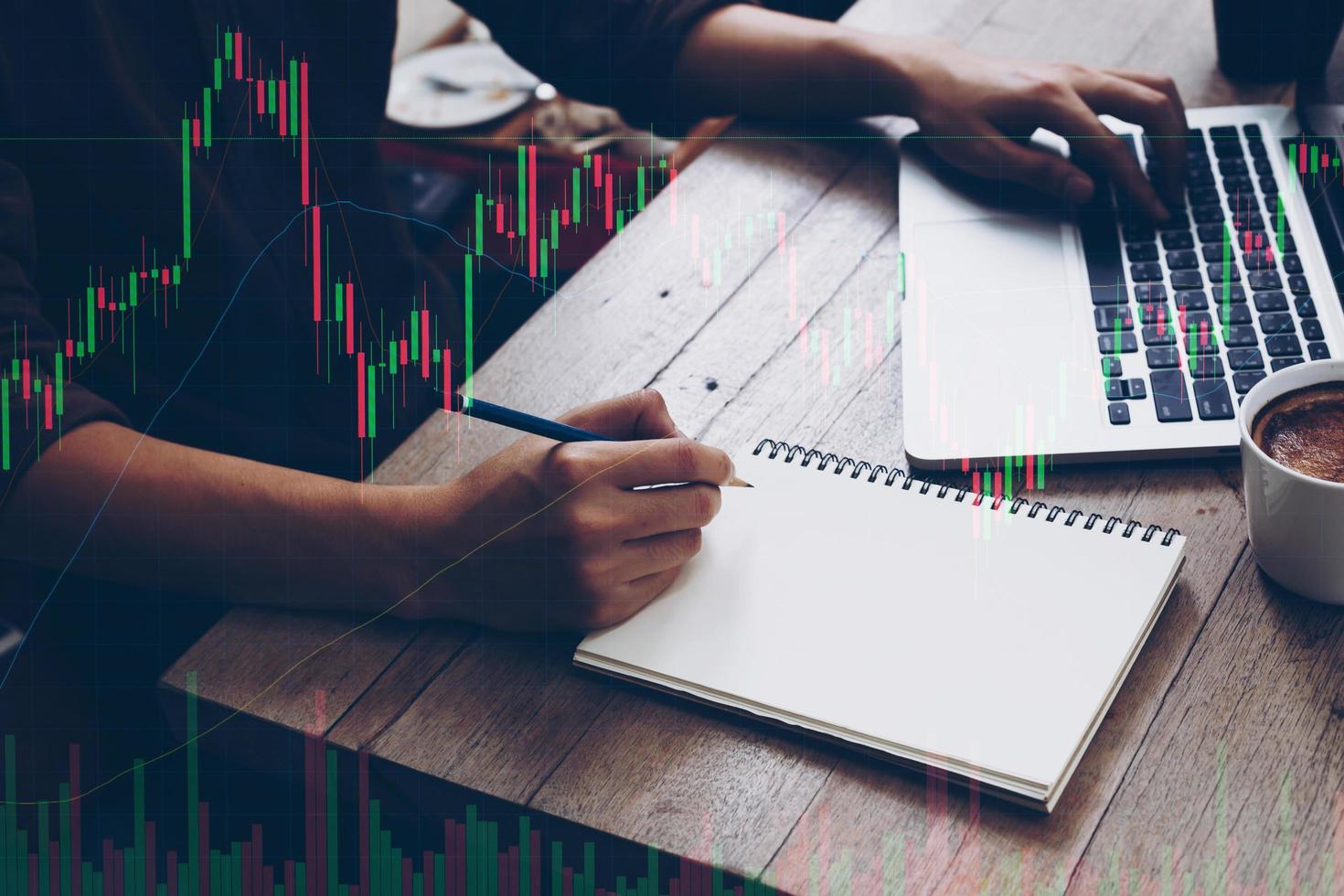 Trader holding in hands researching stock market to proceed right investment solutions. photo