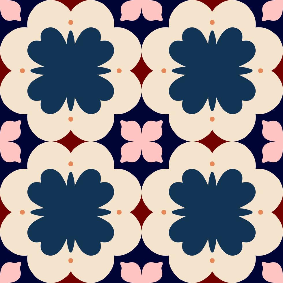 Seamless pattern with decorative floral tile. Floral vector background. Abstract flowers and geometric shapes texture