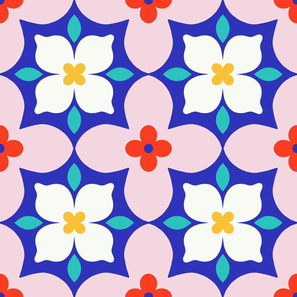 sin costura floral loseta en retro estilo. resumen textura con flores y hojas. hermosa embaldosado antecedentes vector