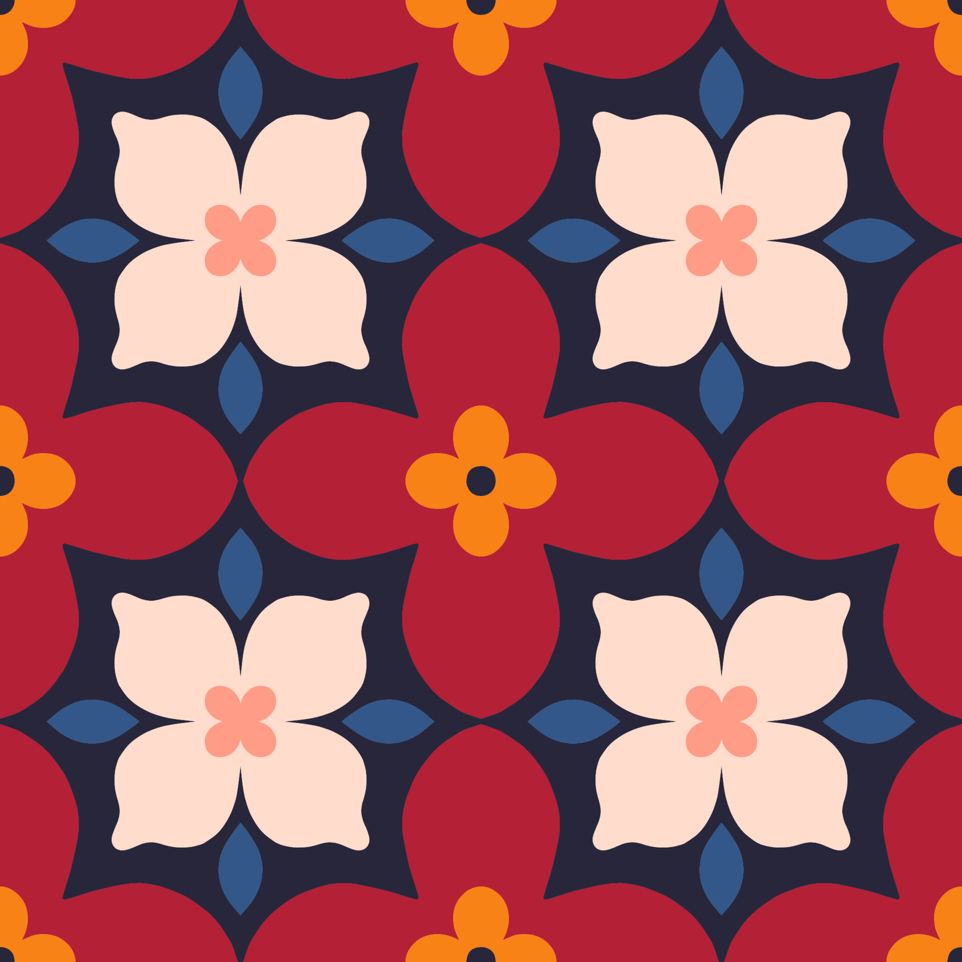 Seamless floral tile in retro style. Abstract texture with flowers and