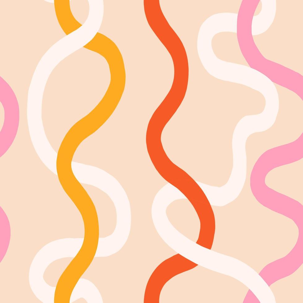 Vector twisted curvy lines pattern. Abstract seamless texture with hand drawn swirl lines. Funky background in retro style