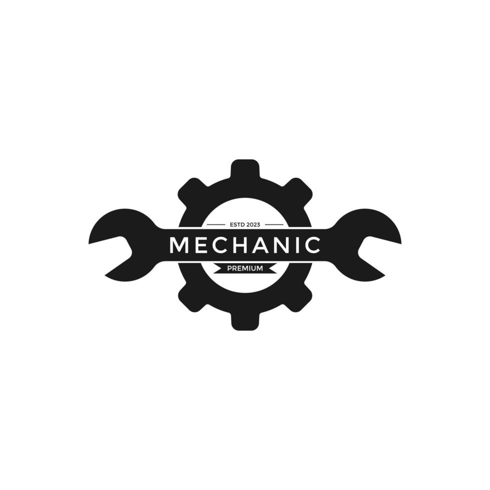 Minimalist Spanner Wrench Gear Logo, Engineering Mechanical Tools Design Vector, Illustration Vintage of Automotive Garage Concept vector
