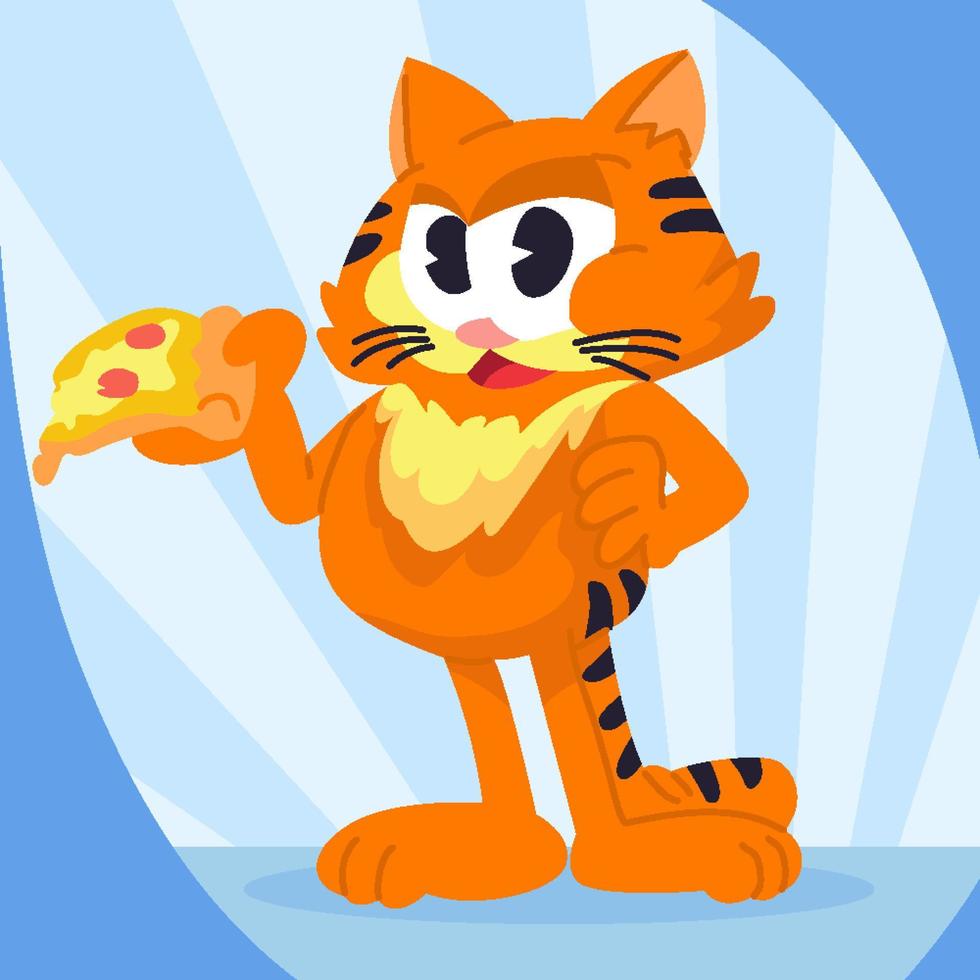 naranja atigrado persa gato comiendo Pizza vector