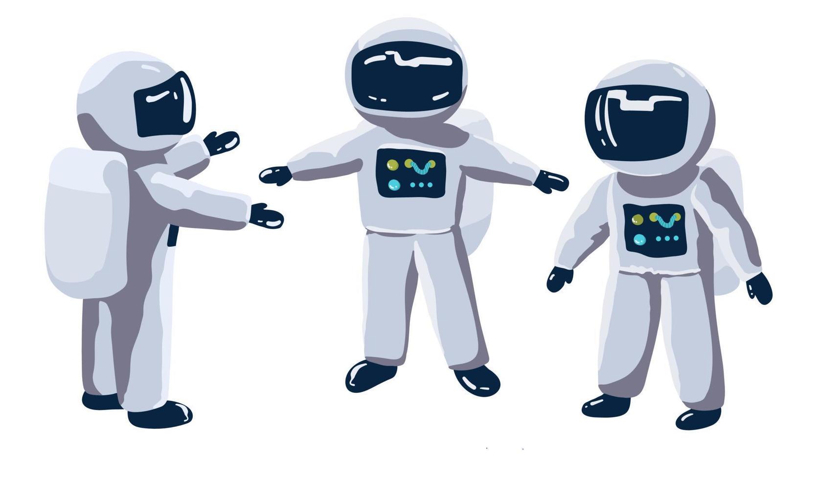 set of Astronauts Cartoon Vector Icon Illustration. Science Technology Icon Concept Isolated Premium Vector. Flat Cartoon Style