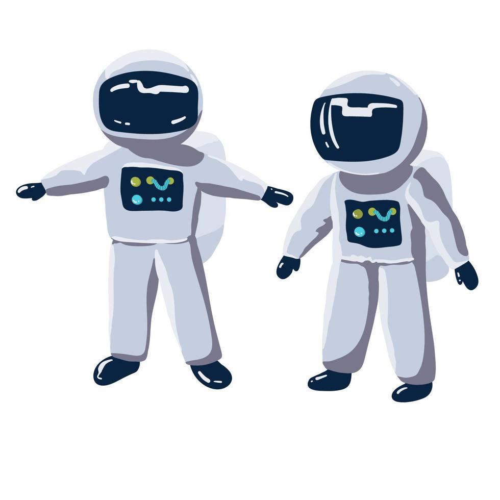 Astronauts Talking Cartoon Vector Icon Illustration. Science Technology Icon Concept Isolated Premium Vector. Flat Cartoon Style,