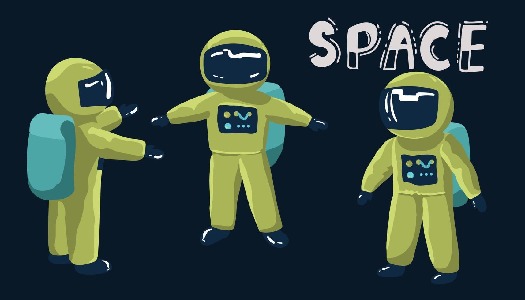 set of Astronauts Cartoon Vector Icon Illustration. Science Technology Icon Concept Isolated Premium Vector. Flat Cartoon Style,
