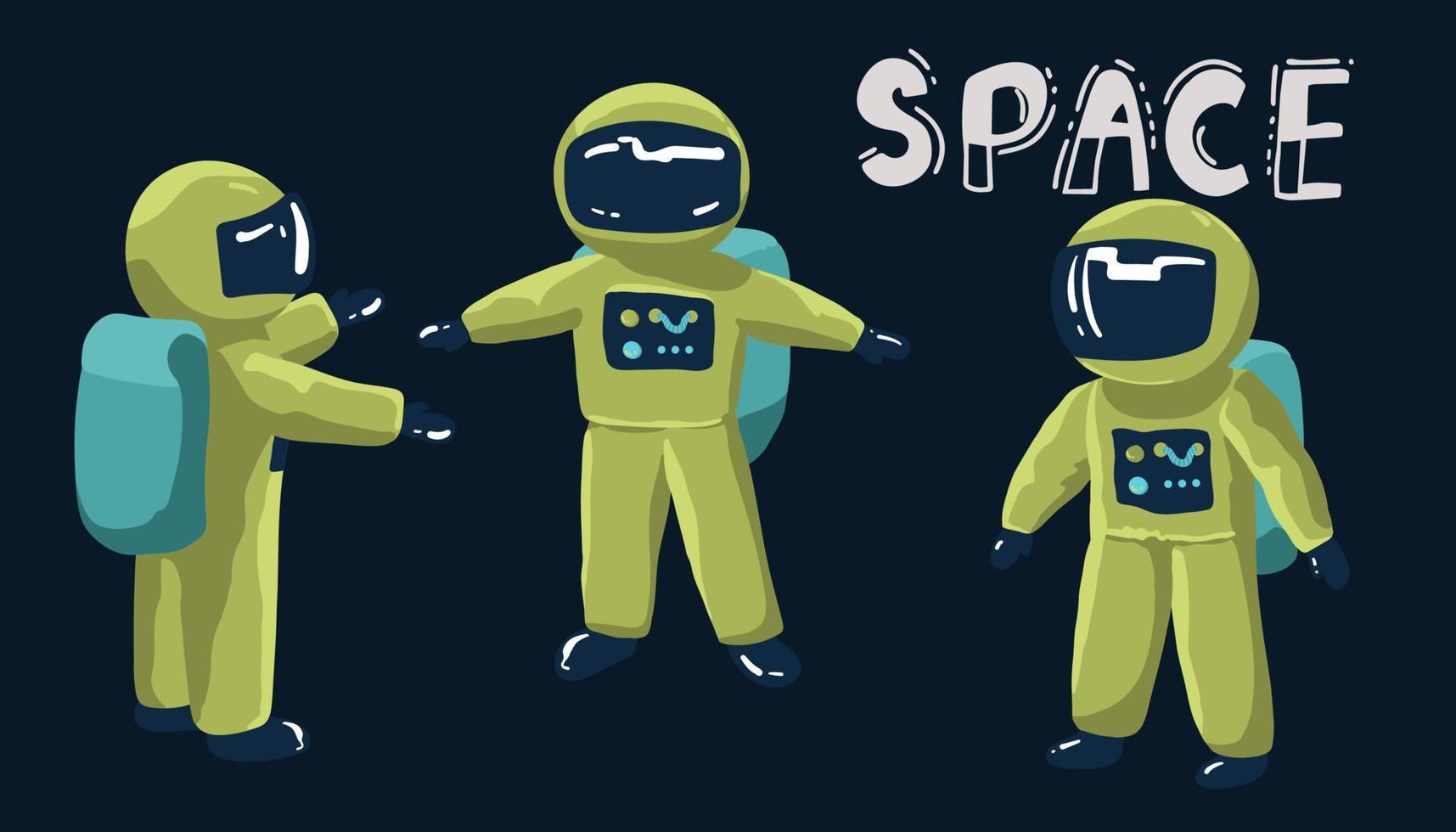 conjunto de astronautas dibujos animados vector icono ilustración. Ciencias tecnología icono concepto aislado prima vector. plano dibujos animados estilo,