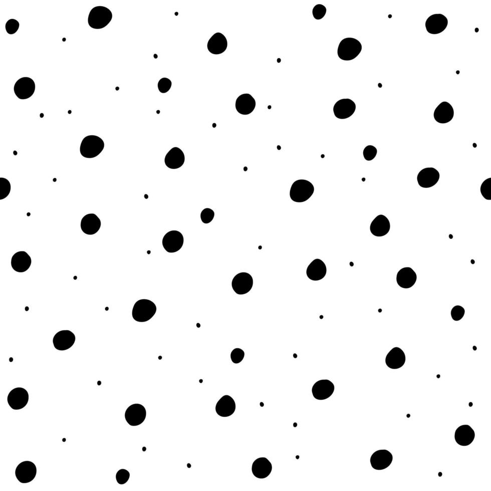 Vector seamless pattern with hand drawn black watercolor polka dots. Isolated on white. Clipping paths included.