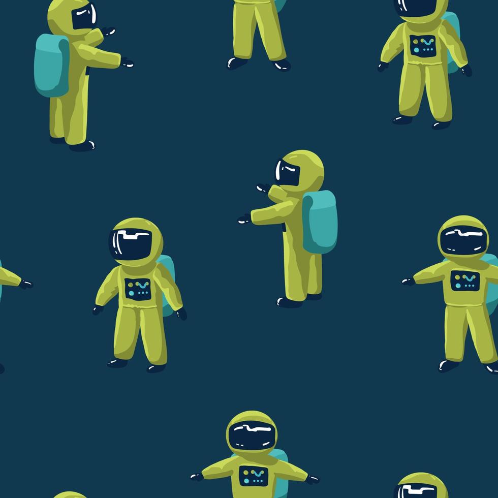 Seamless pattern Cute Cartoon astronaut on a blue background vector