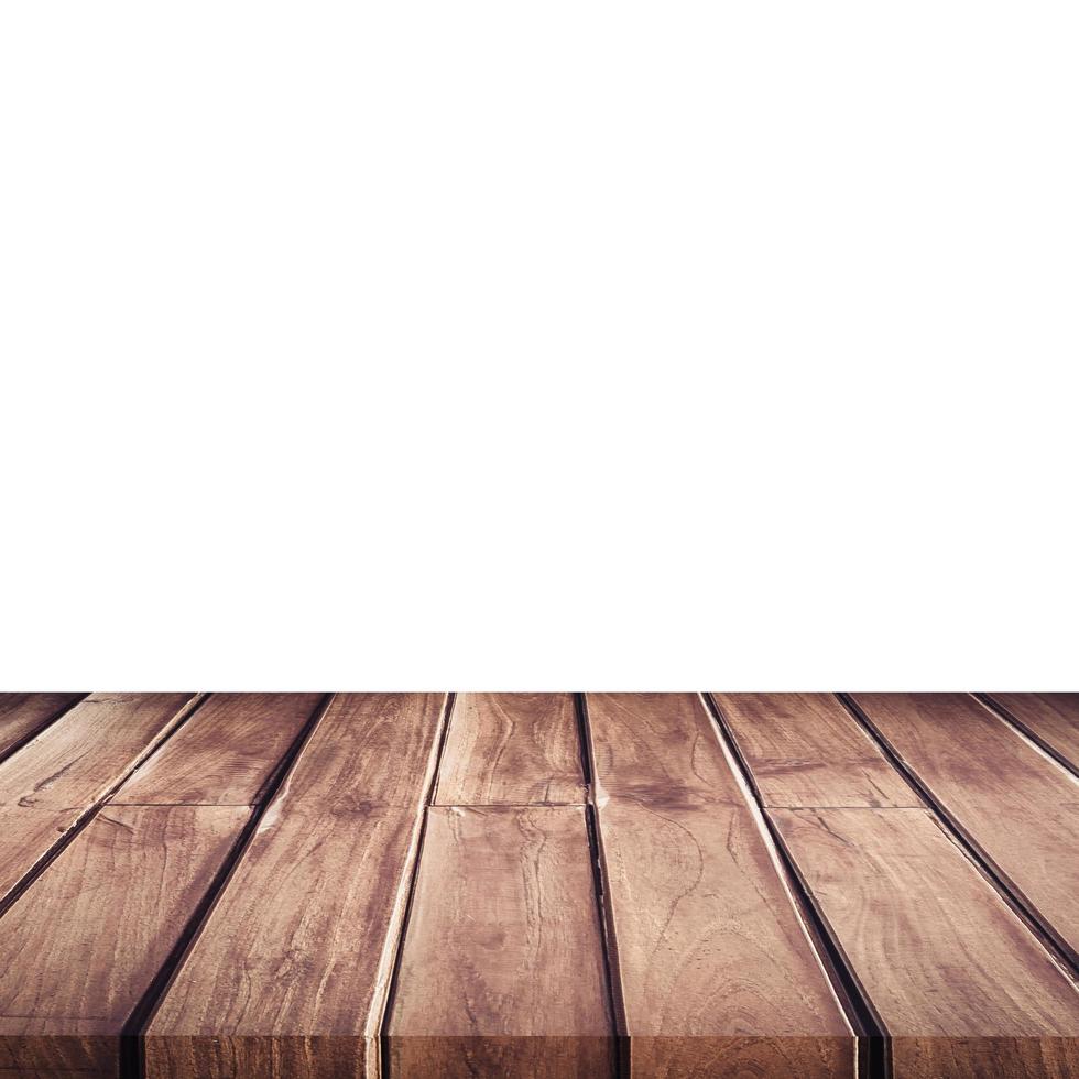 Empty wooden table top on isolated white, Template mock up for display of product. photo