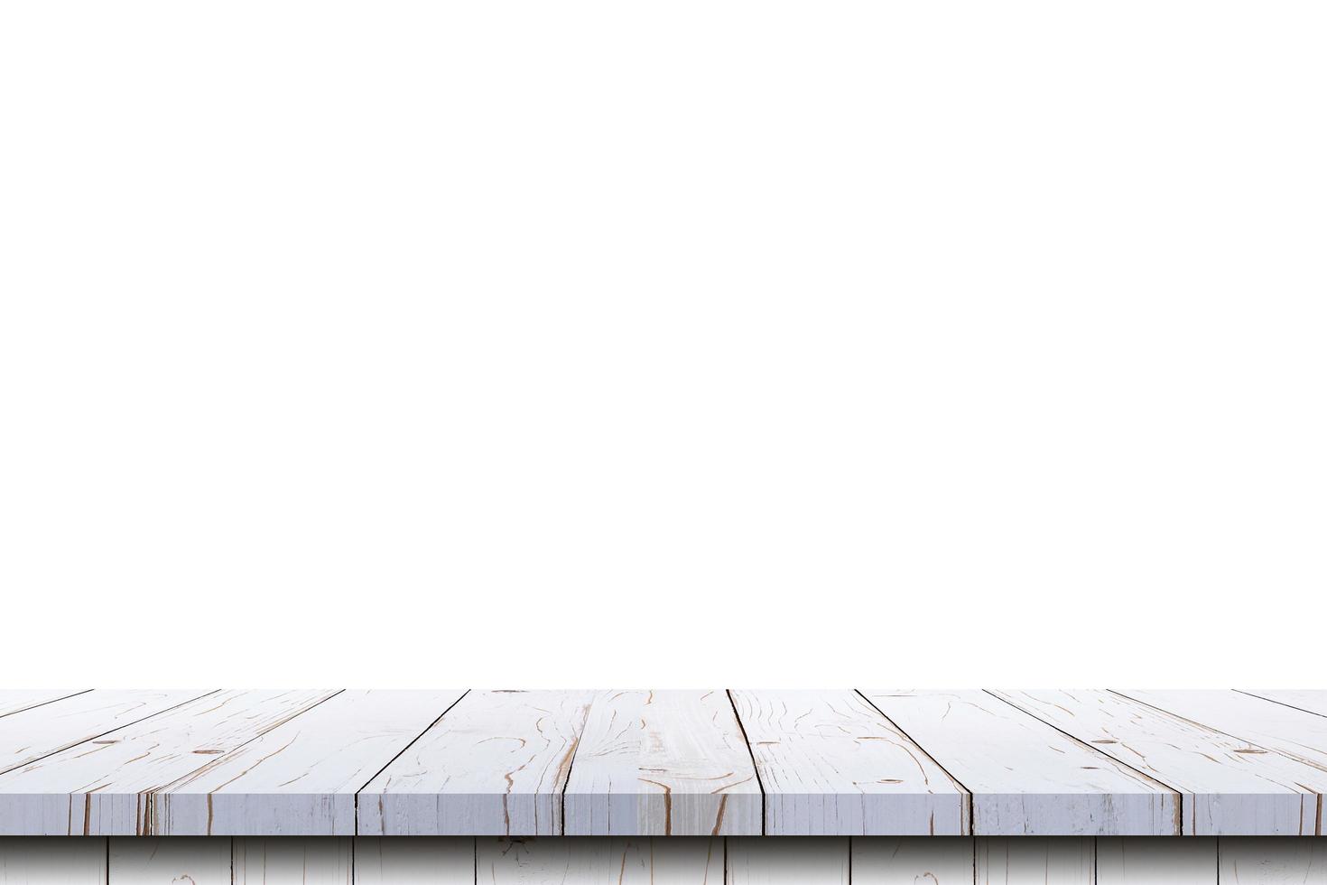 Empty wood table on isolate white background and display montage with copy space for product. photo